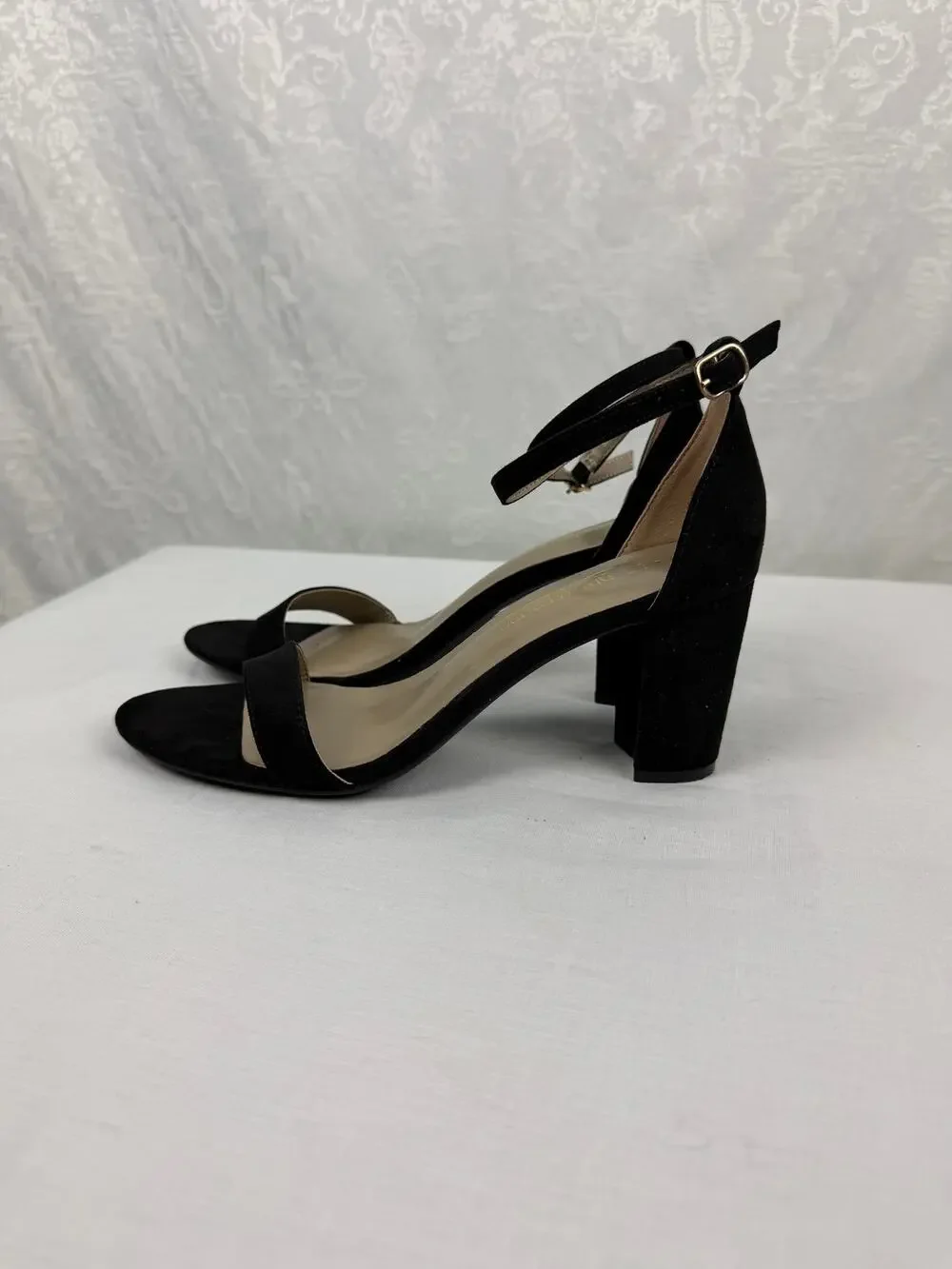 Green Suede-Look Ankle Tie Block Heel Sandals Women's US 9